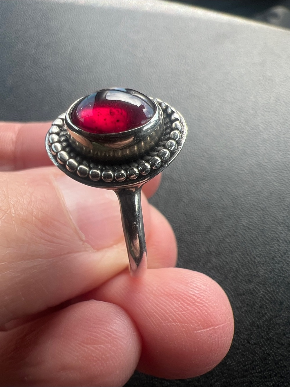 Sterling Silver Natural Garnet Oval Ring Size 9